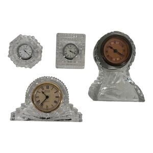 Lot of 4 Vintage Crystal Desk Clocks Waterford Crystal & Crystal Legends Quartz